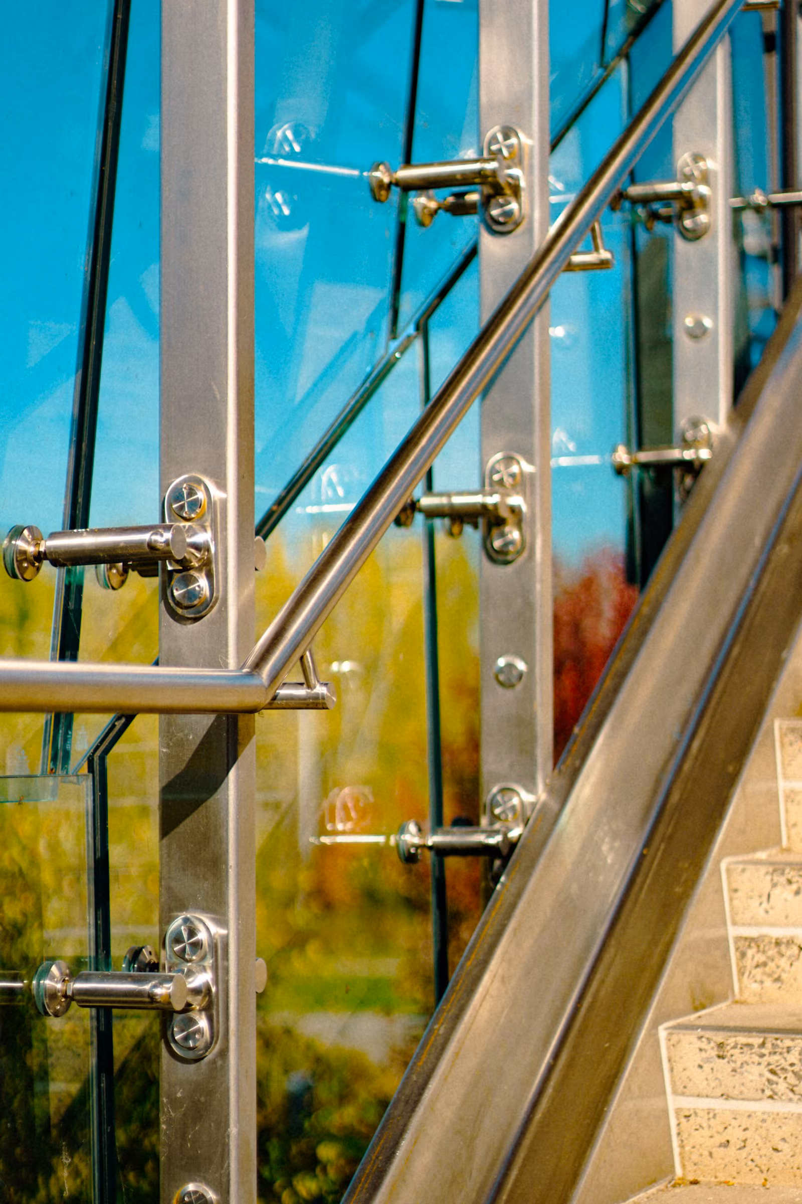 Frameless glass balustrades on a modern staircase