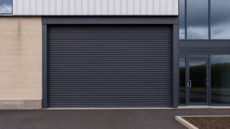 Solid security roller shutter closed on a commercial unit